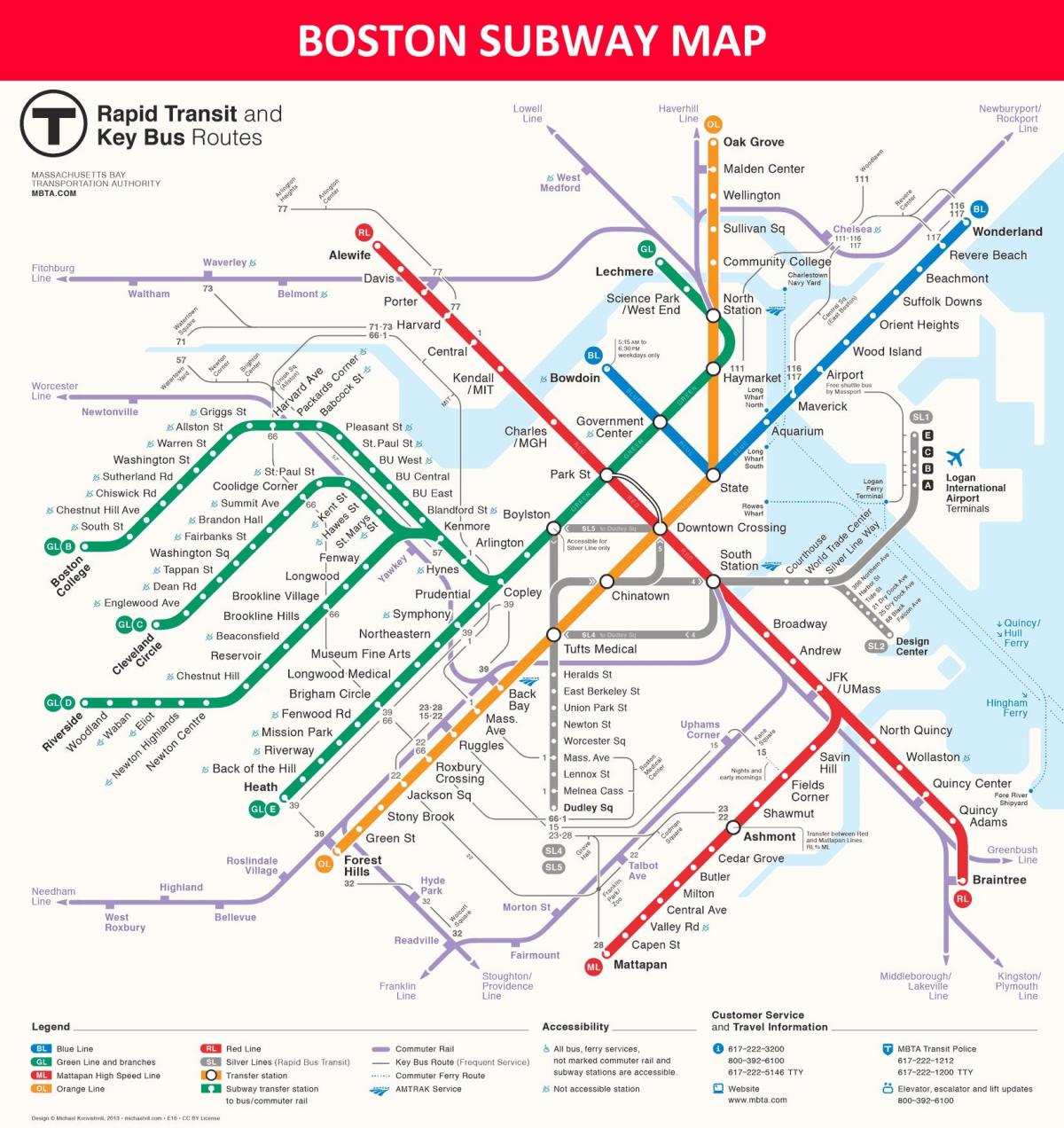 ボストンの地下鉄駅の地図