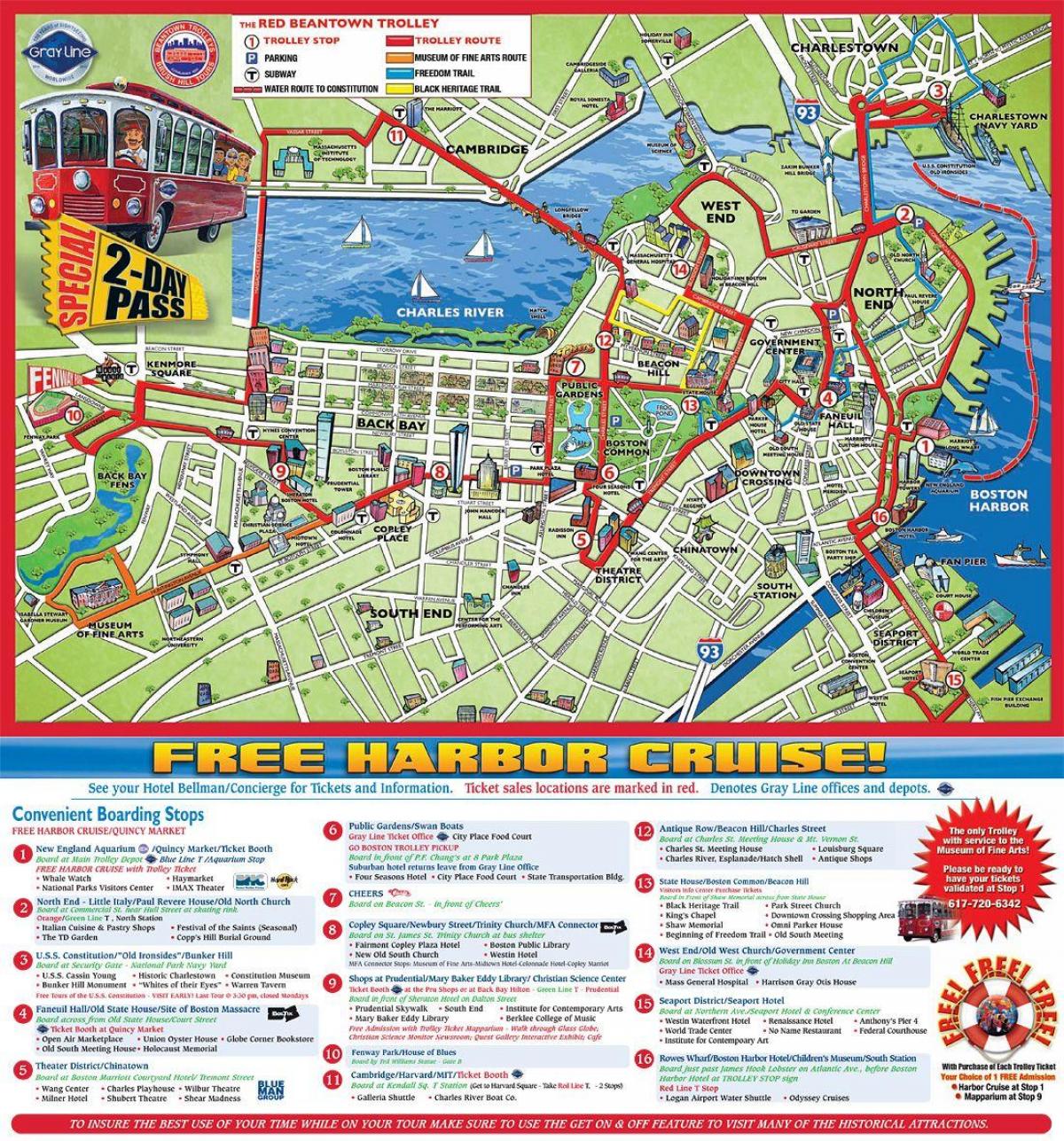 ボストン ホップオンホップオフバスツアーの地図