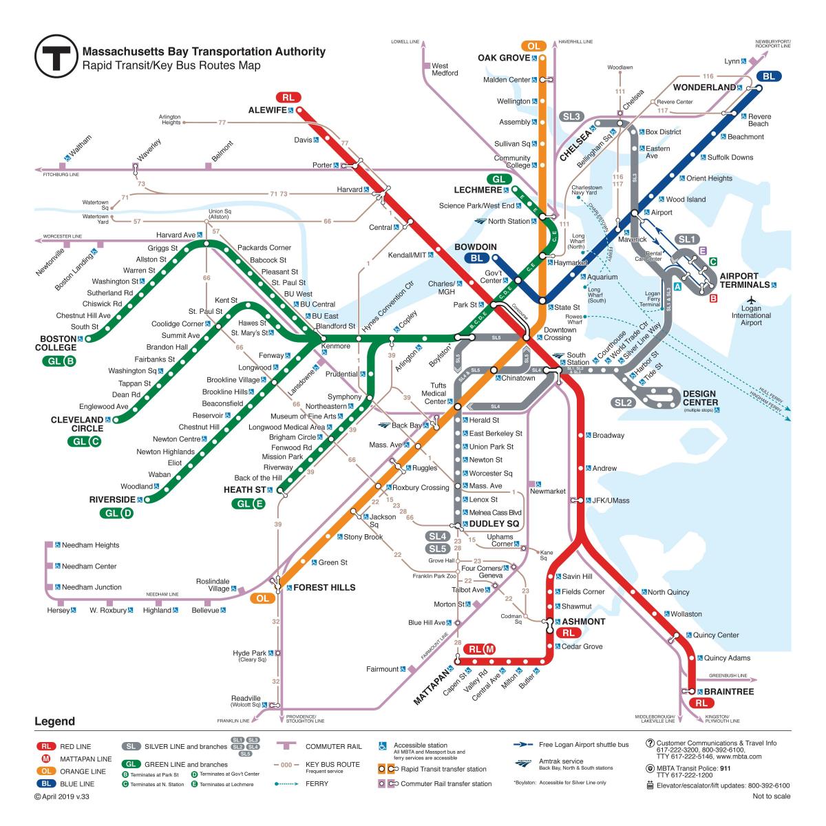 ボストンの地下鉄駅の地図